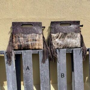 Cowhide and Coffee Brown Tooled Leather Concealed Carry Purse